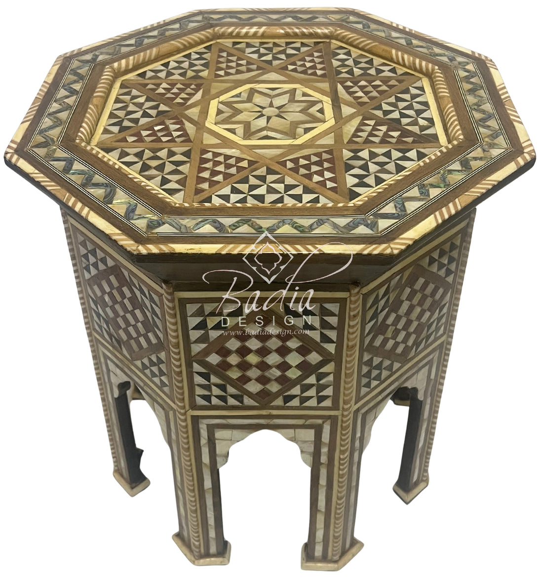 Moroccan Octagonal Side Table with Geometric Inlay Design