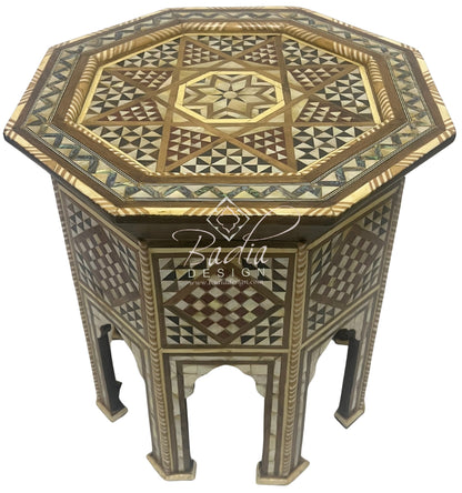 Moroccan Octagonal Side Table with Geometric Inlay Design