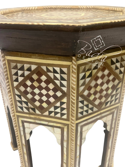 Octagonal Side Table with Geometric Inlay Design