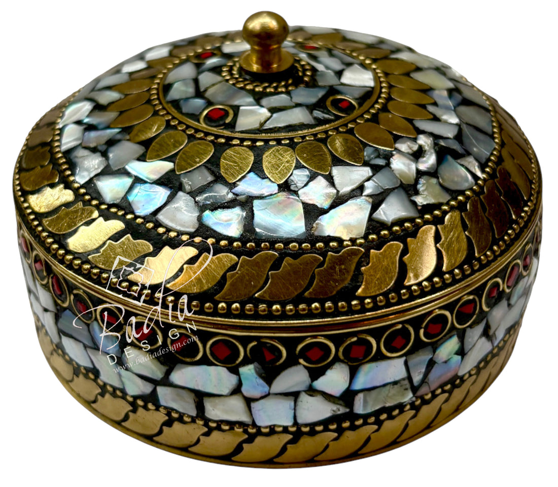 Moroccan Resin Jewelry Container with White and Gold Detail