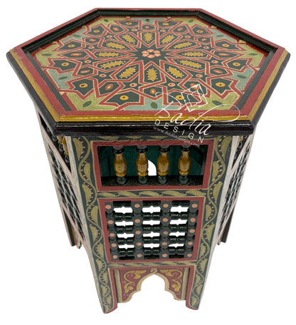Decorative Moroccan Hand Painted Side Tables with Moucharabieh Wood Design