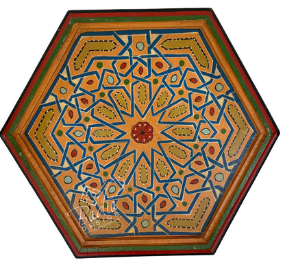 Decorative Moroccan Hand Painted Side Tables with Moucharabieh Wood Design top view