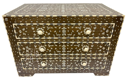 Deep Brown and Ivory Off-White Mother of Pearl Inlay Dresser