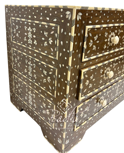 Deep Brown and Ivory Off-White Mother of Pearl Inlay Dresser