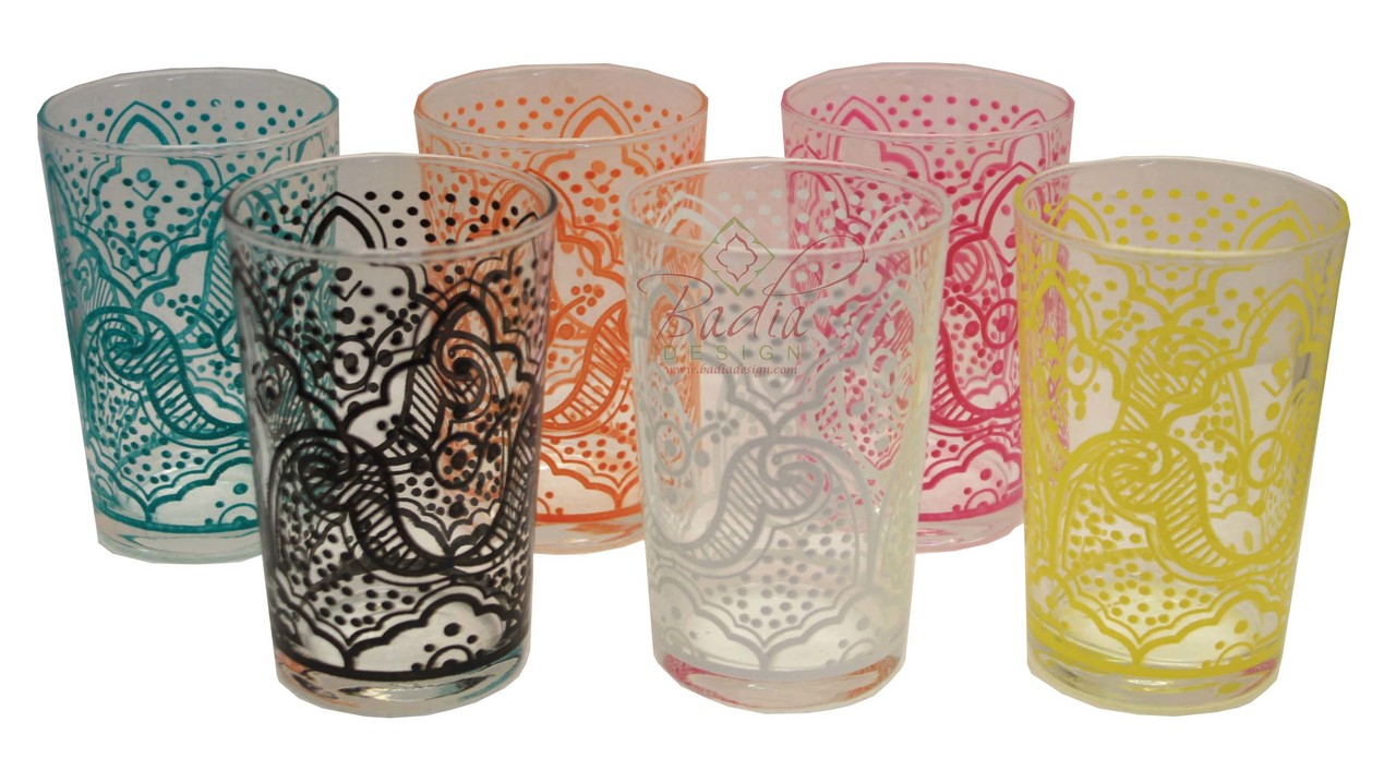 Moroccan Multi-Color Beverage Glass Set with El Kef Motif