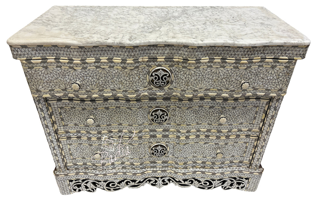 White Mother of Pearl Inlay Three-Drawer Dresser