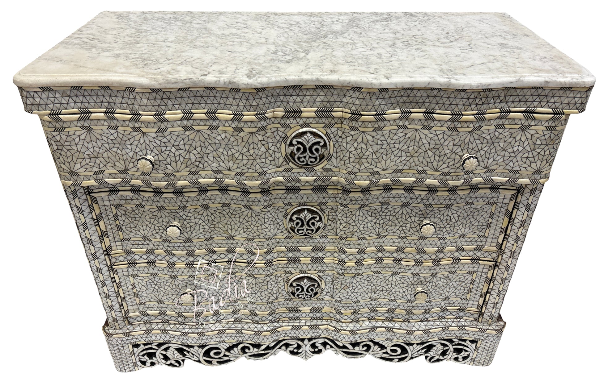 White Mother of Pearl Inlay Three-Drawer Dresser