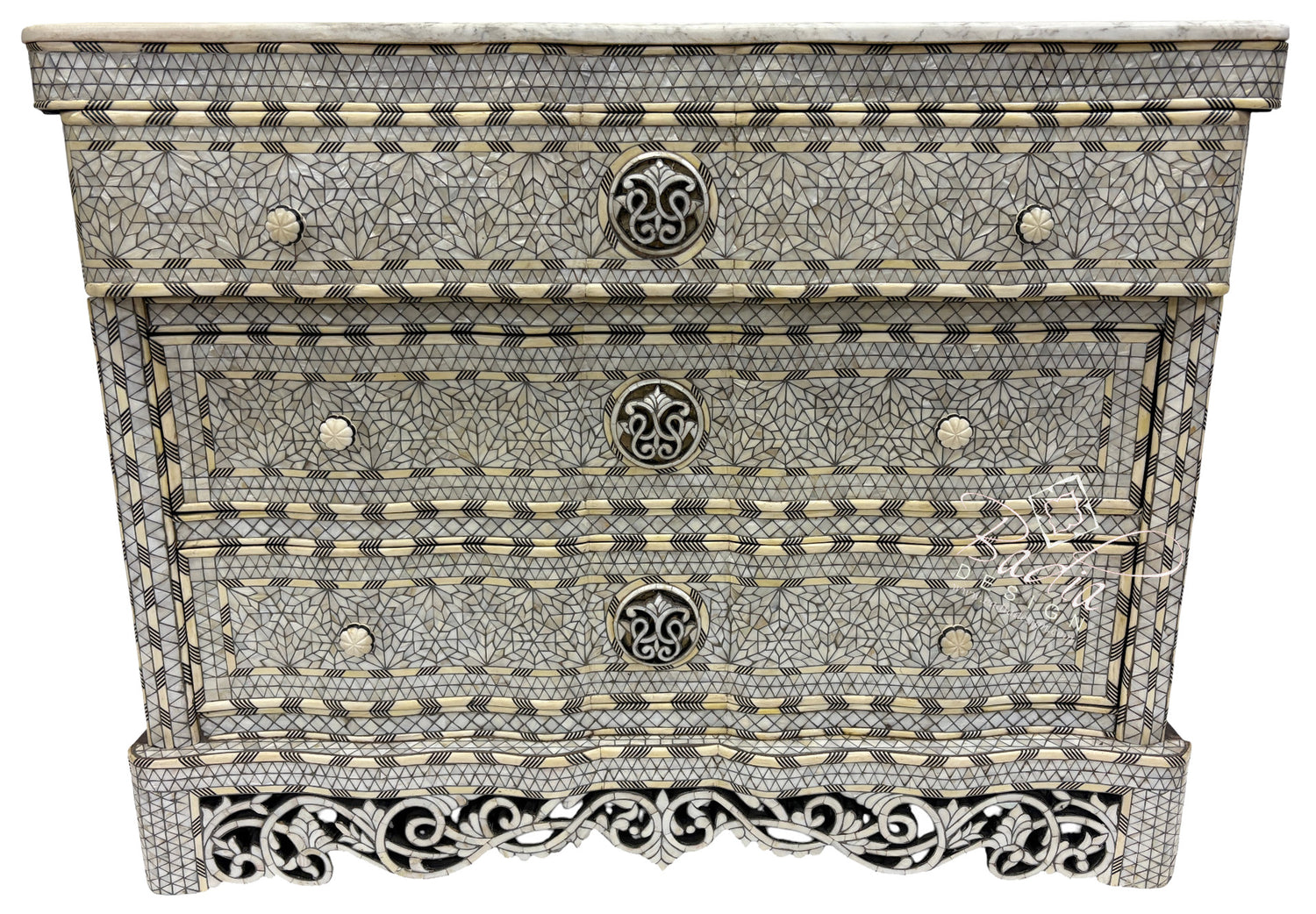White Mother of Pearl Inlay Three-Drawer Dresser