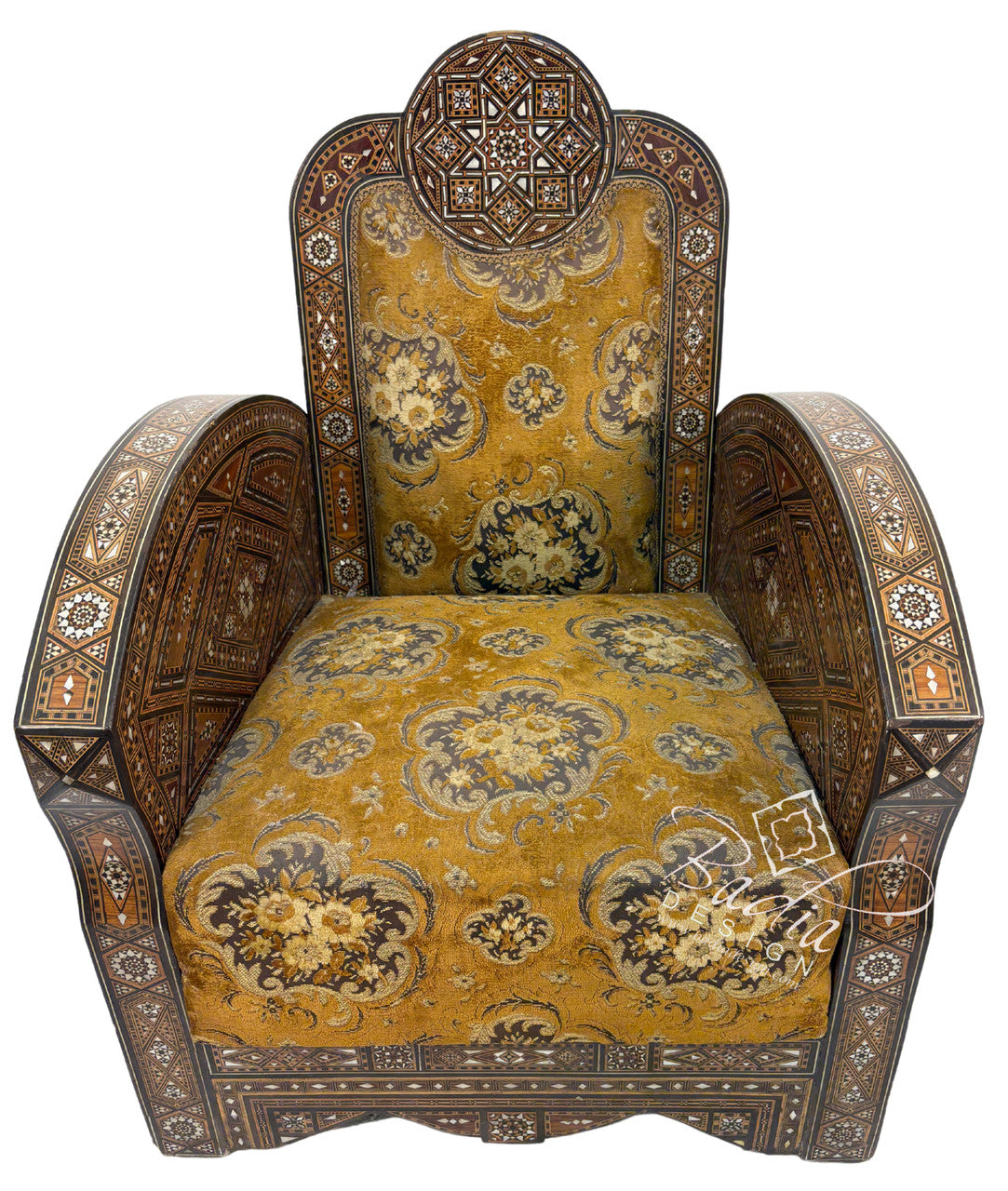 Elegant Mother of Pearl Inlay Chair with Upholstered Seat
