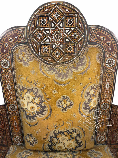 Elegant Mother of Pearl Inlay Chair with Upholstered Seat