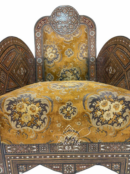 Elegant Mother of Pearl Inlay Chair with Upholstered Seat