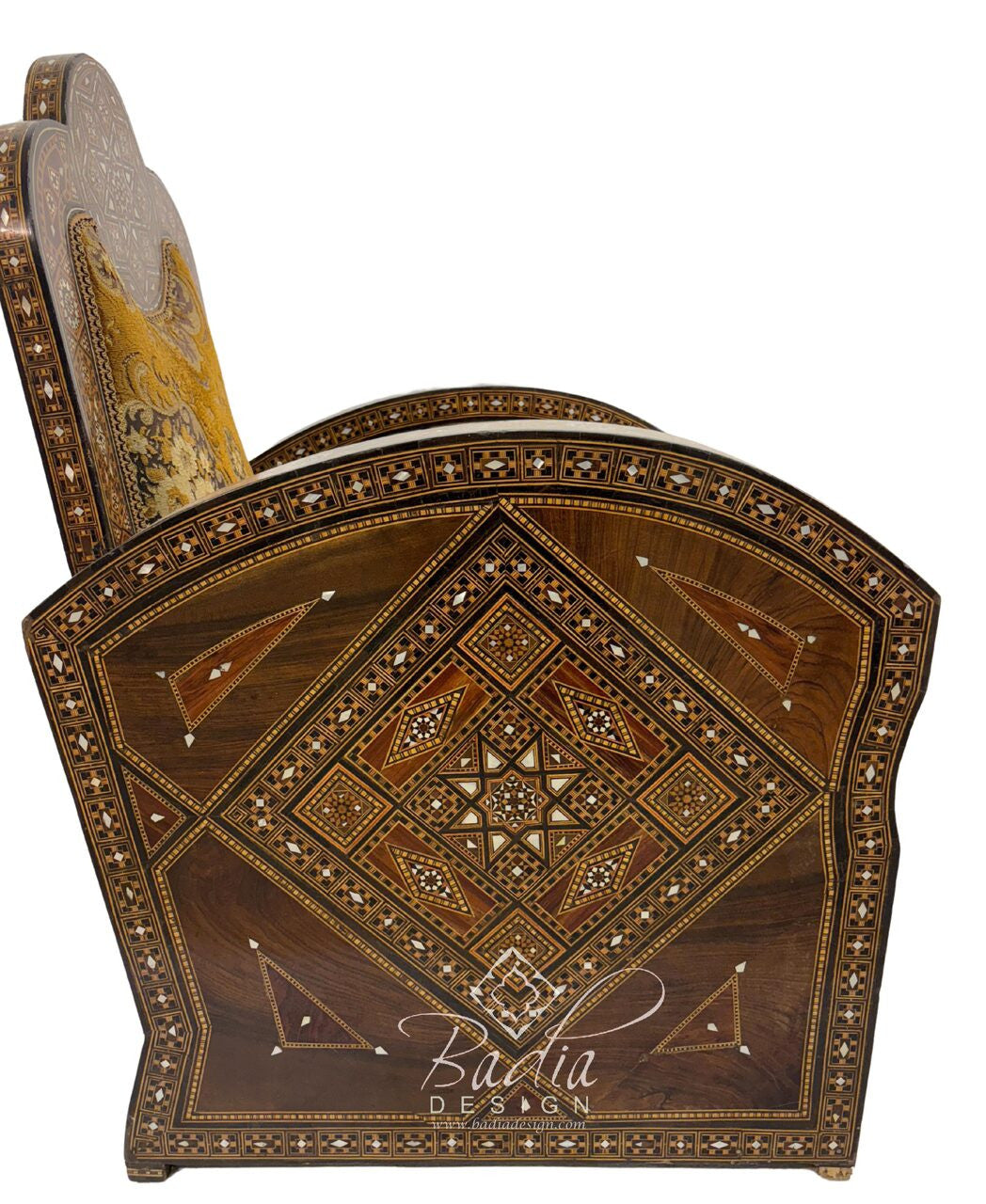 Elegant Mother of Pearl Inlay Chair with Upholstered Seat