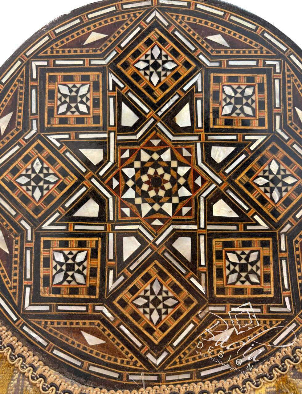 Elegant Mother of Pearl Inlay Chair with Upholstered Seat
