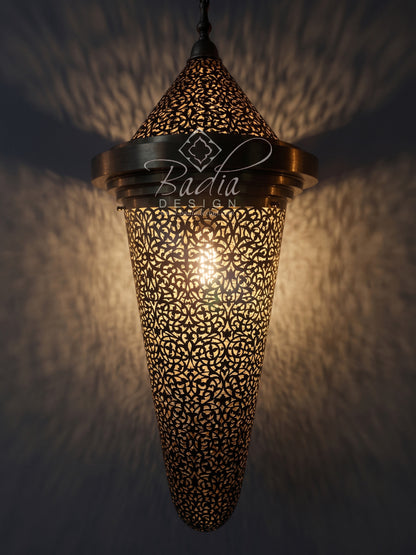 Elongated Teardrop Moroccan Pierced Metal Chandelier