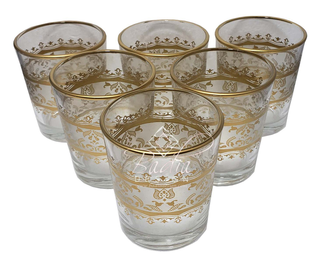 Moroccan Beverage Glass Set with Moorish Gold Motif