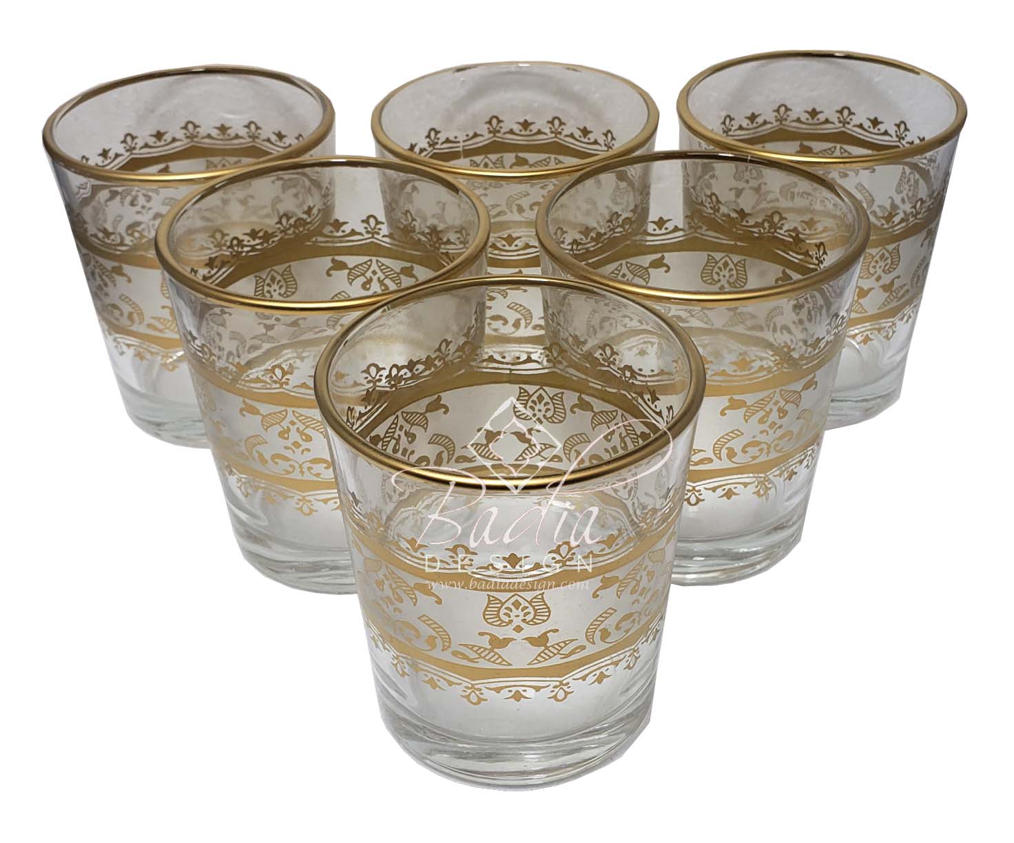 Moroccan Beverage Glass Set with Moorish Gold Motif