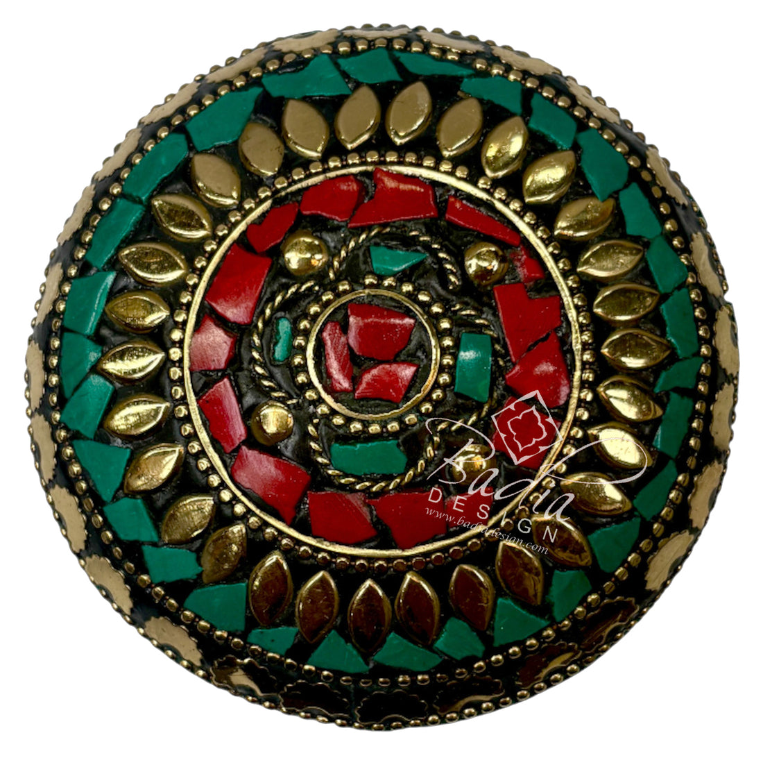 Green and Red Resin Container with Gold Metal Detail
