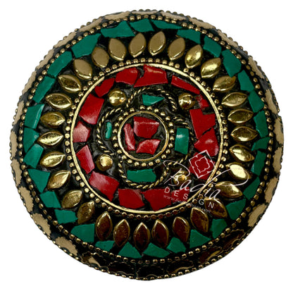 Green and Red Resin Container with Gold Metal Detail