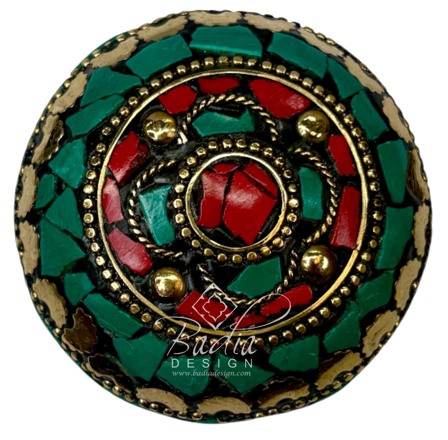Green and Red Resin Container with Gold Metal Detail