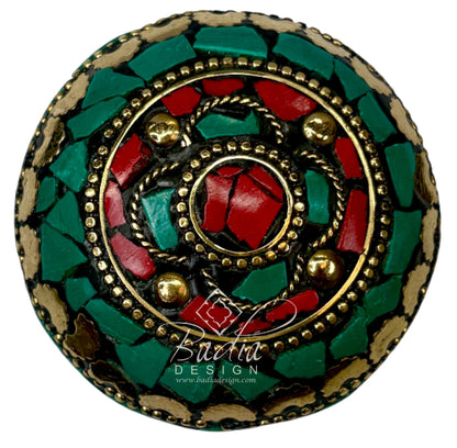 Green and Red Resin Container with Gold Metal Detail