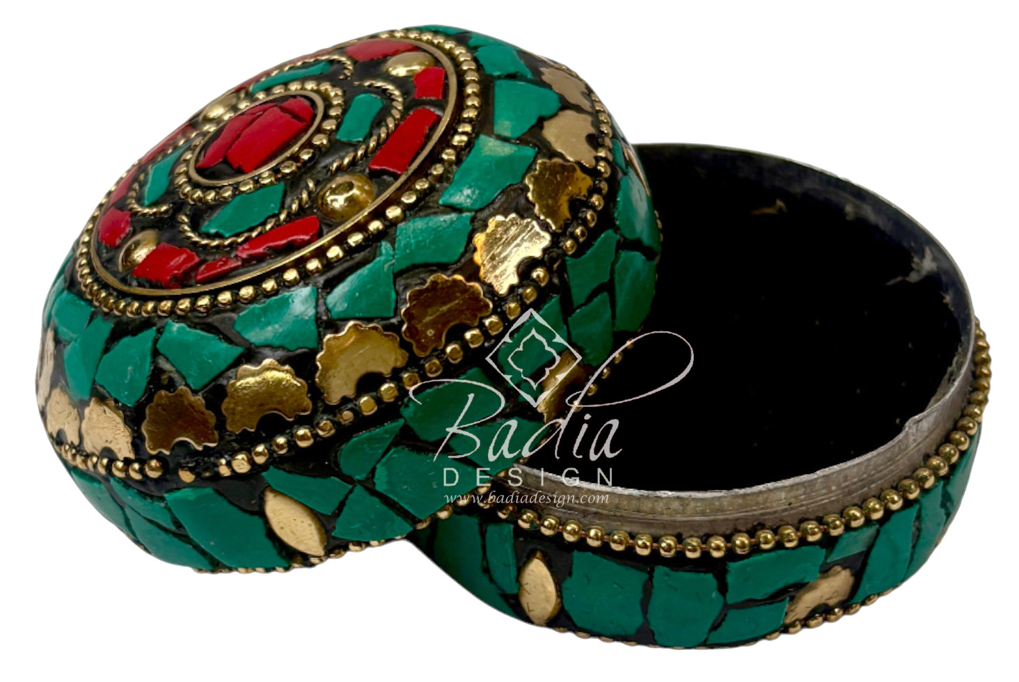 Green and Red Resin Container with Gold Metal Detail