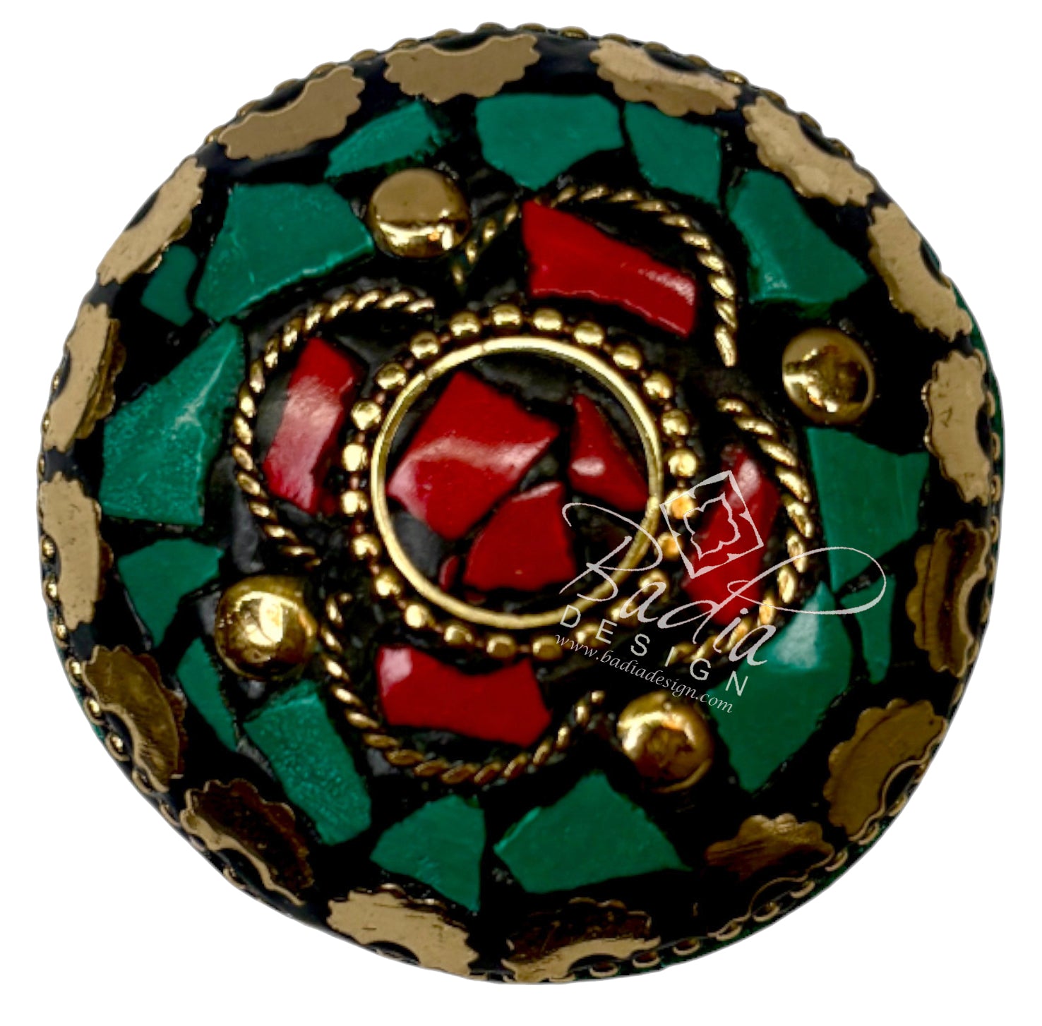 Green and Red Resin Container with Gold Metal Detail