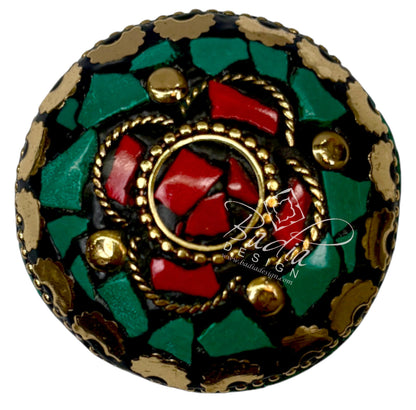 Green and Red Resin Container with Gold Metal Detail