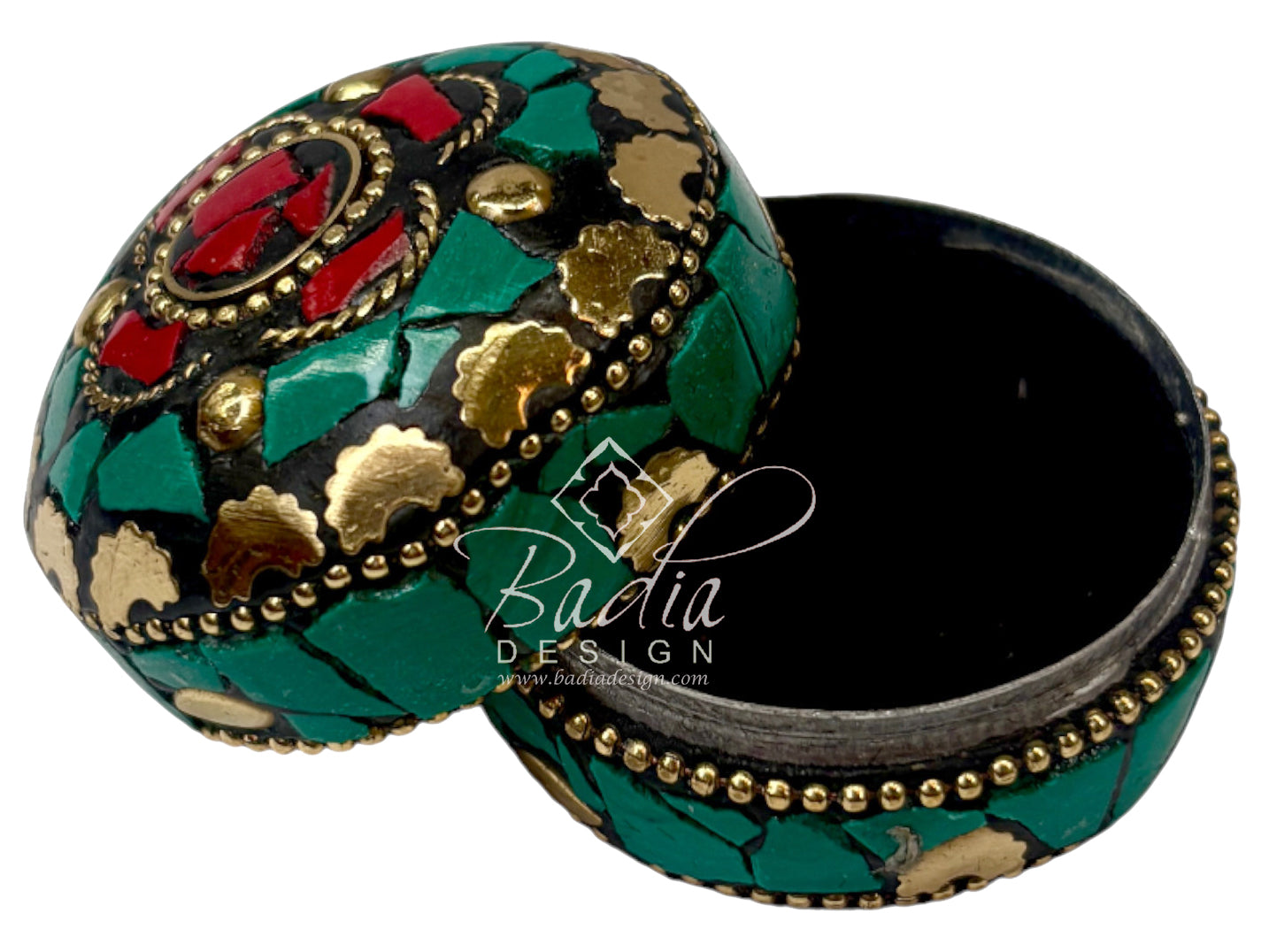 Green and Red Resin Container with Gold Metal Detail