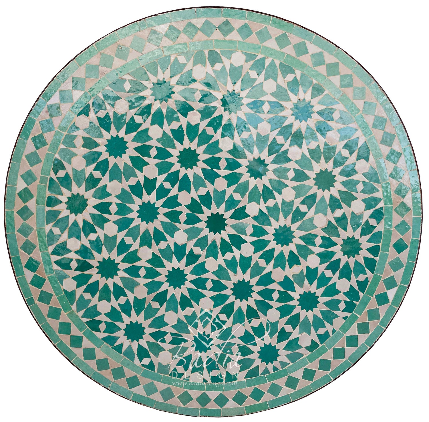 32" Green Intricately Designed Mosaic Tile Table Top