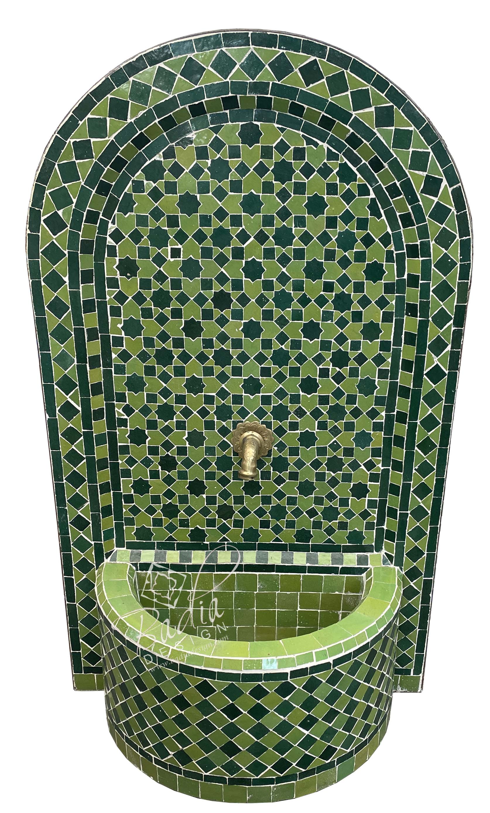 Green Moroccan Mosaic Tile Water Fountain with an Arch Top