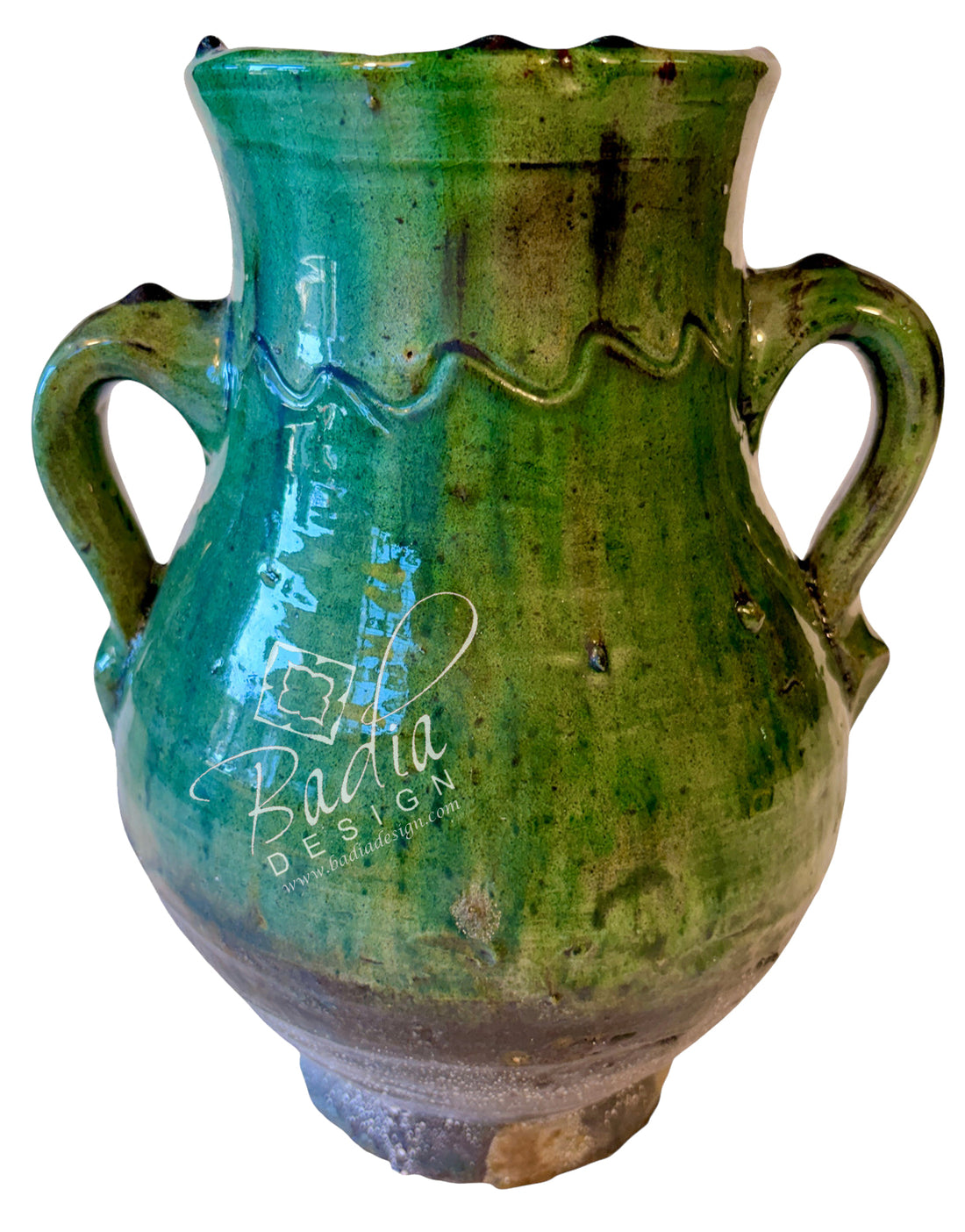 Green Tamegroute Double-Handled Vase
