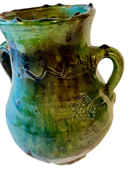 Green Tamegroute Double-Handled Vase