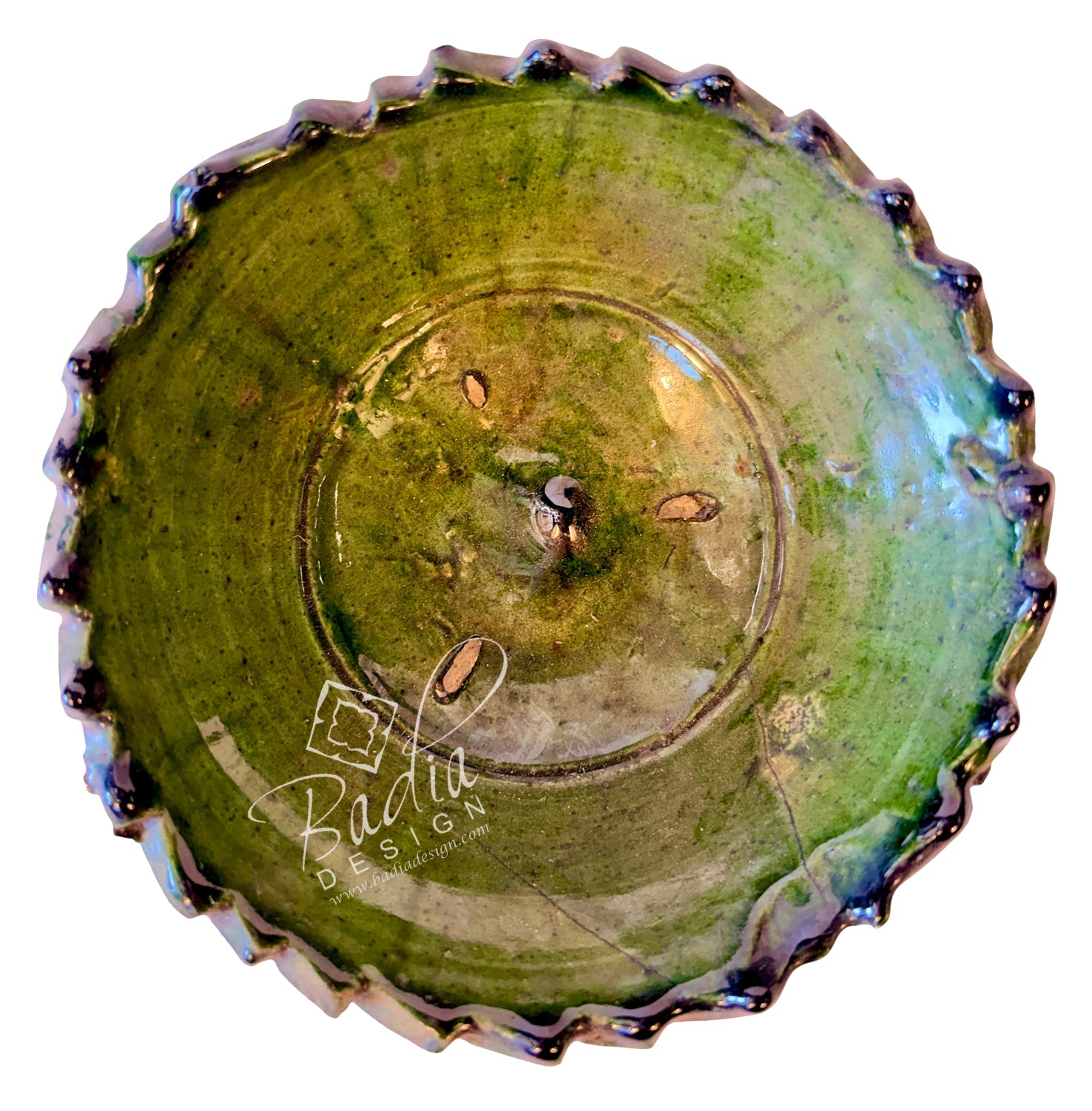 Green Tamegroute Pedestal Bowl with Scalloped Rim