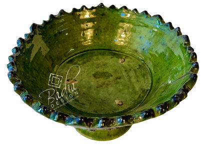 Green Tamegroute Pedestal Bowl with Scalloped Rim