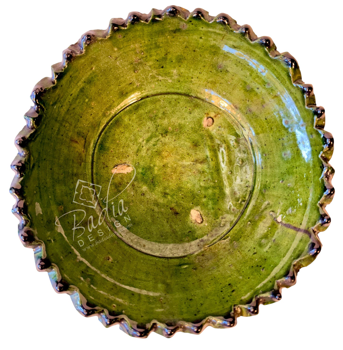 Green Tamegroute Pedestal Bowl with Scalloped Rim