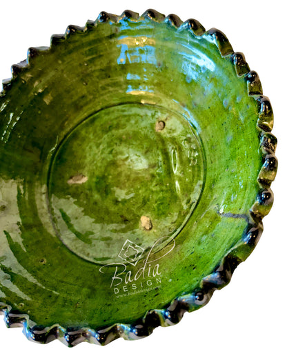 Green Tamegroute Pedestal Bowl with Scalloped Rim