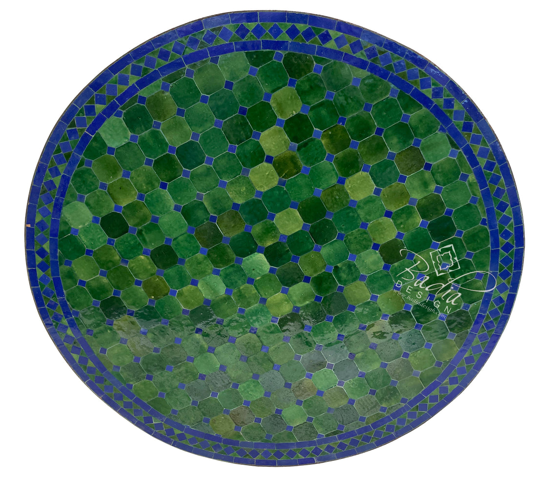 Green Moroccan Round Mosaic Tile Table Top