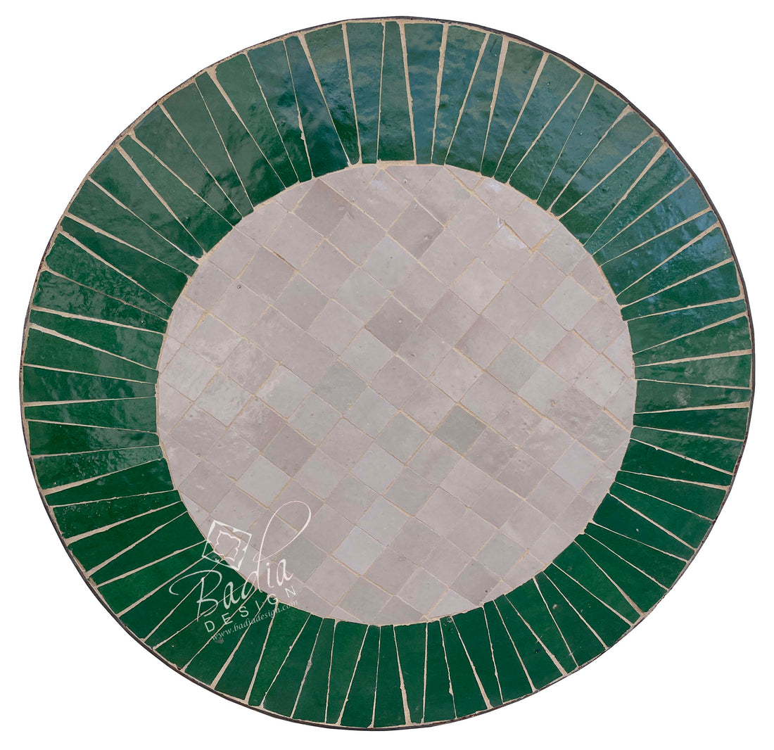 Round Moroccan Green and Beige Tile Table Top