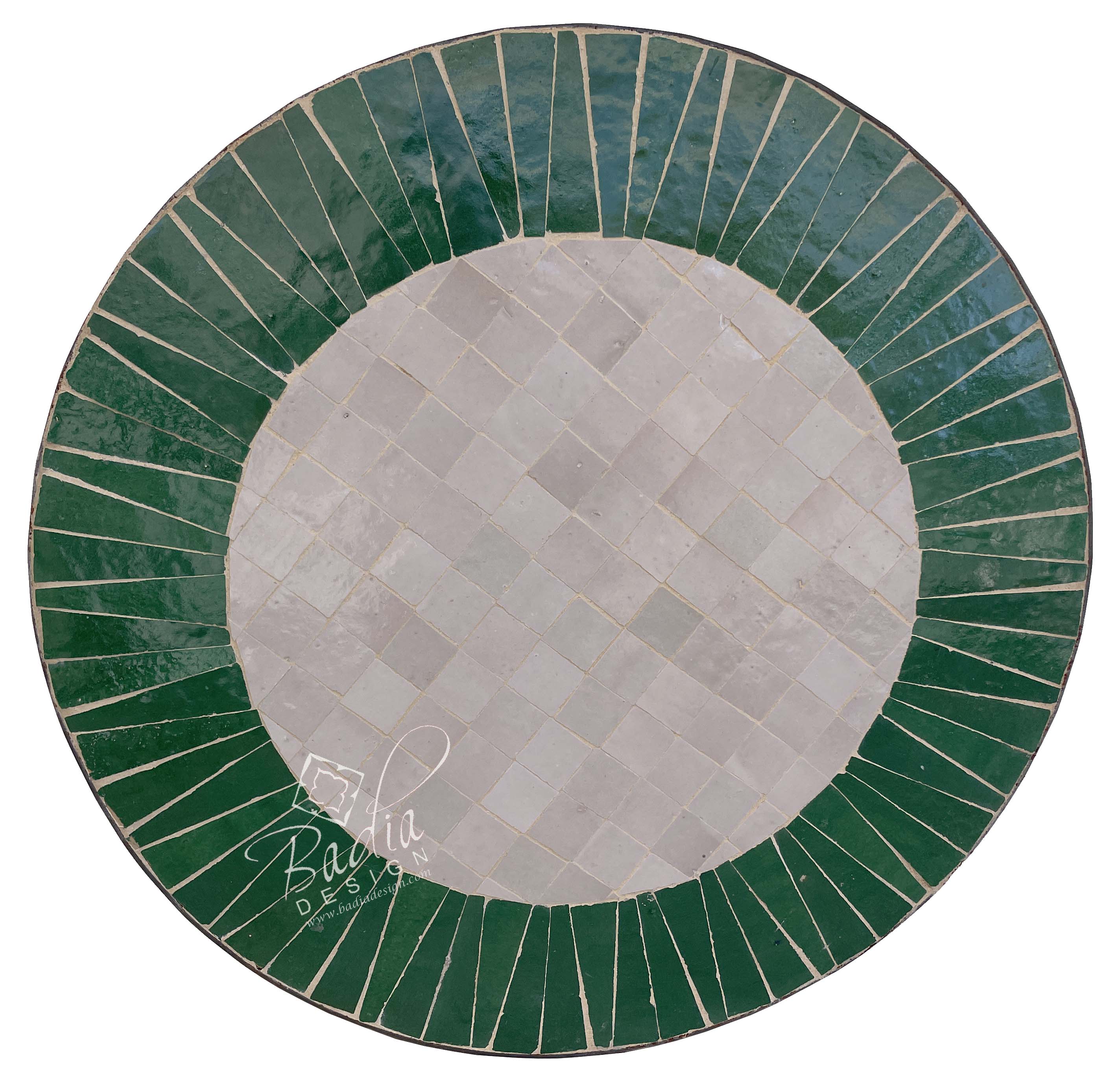 Round Moroccan Green and Beige Tile Table Top