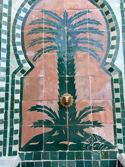 Green Water Fountain with Tree of Life Design