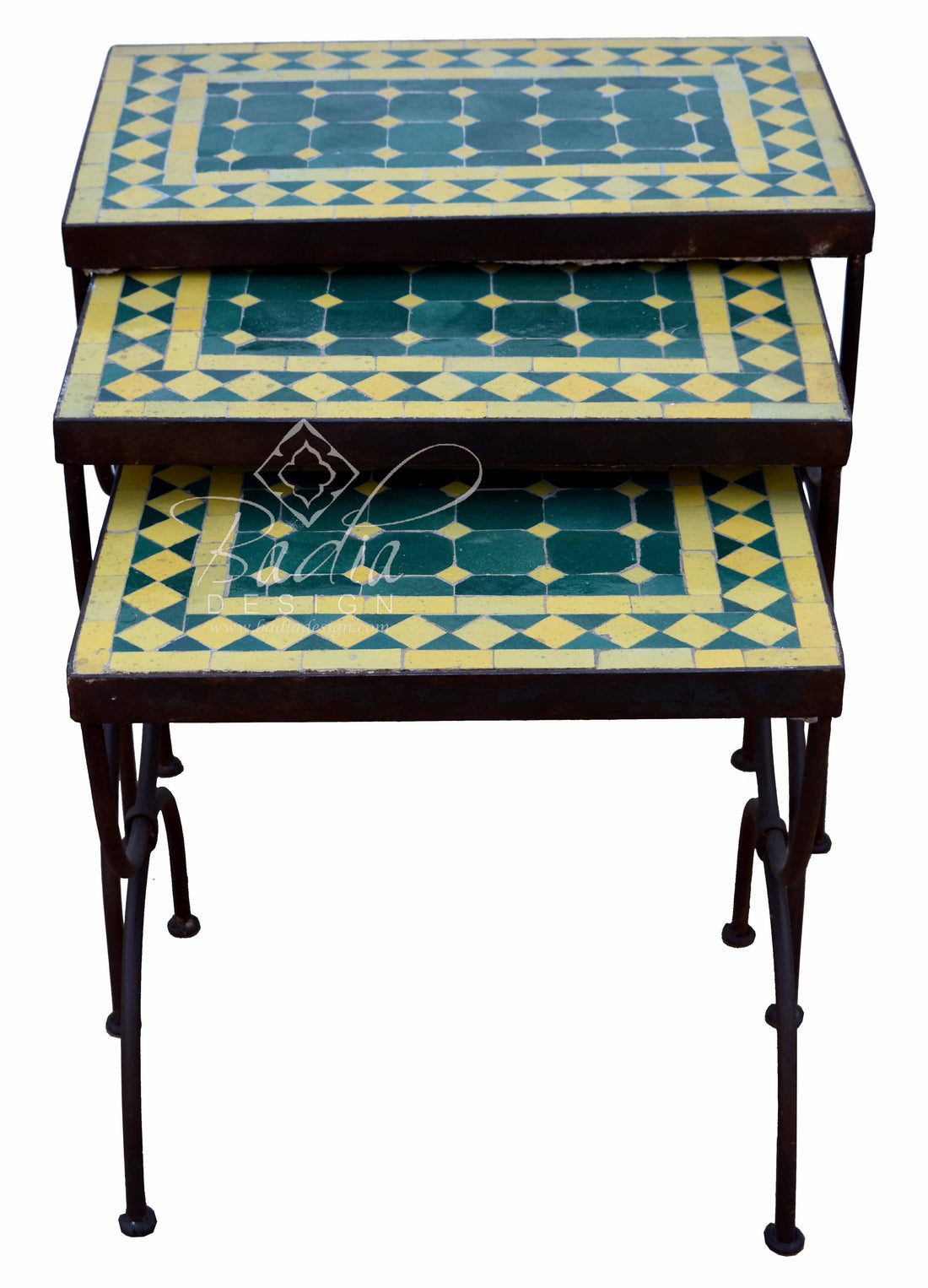 Green and Yellow Nesting Tile Patio Tables