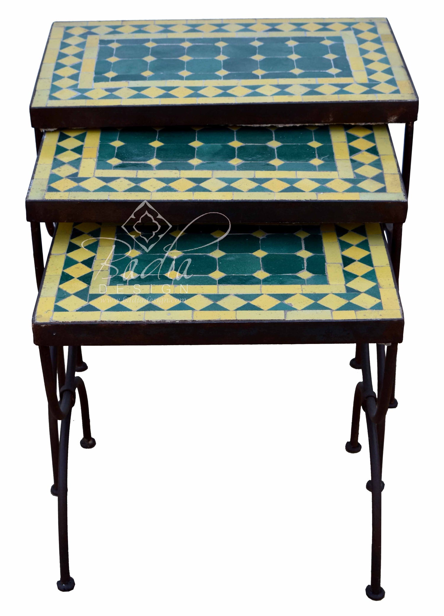 Green and Yellow Nesting Tile Patio Tables