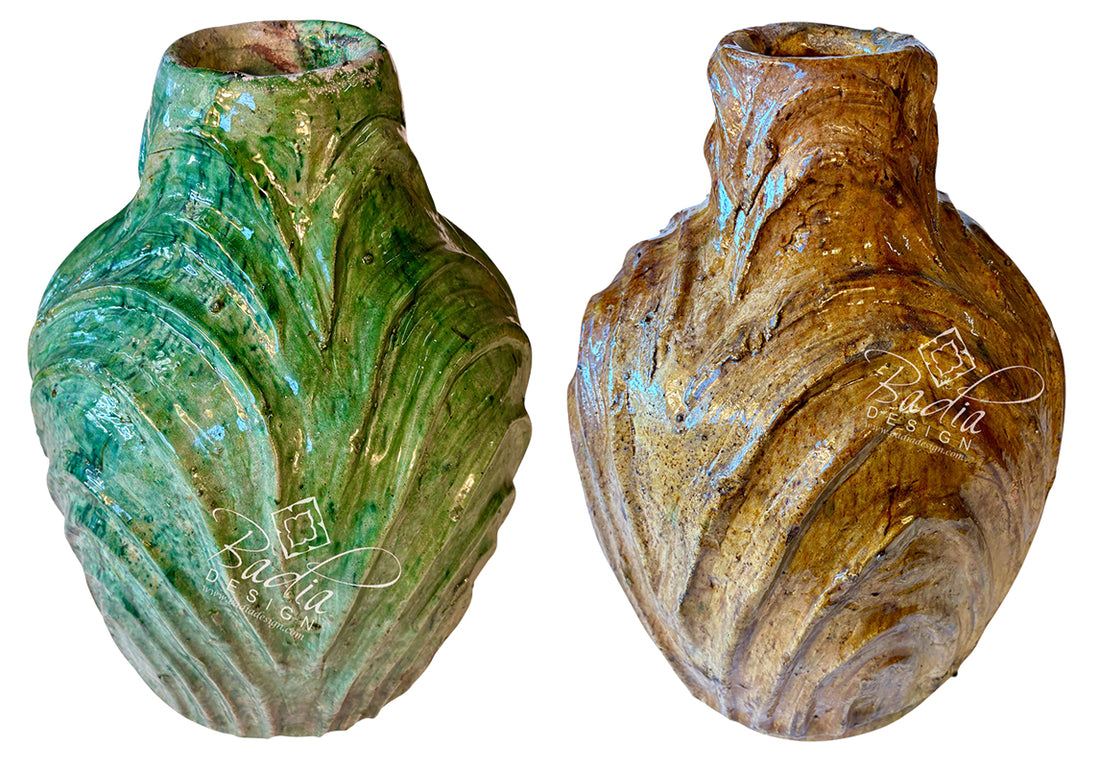 Green and Yellow Moroccan Tamegroute Ceramic Vases