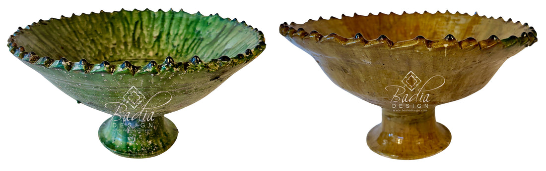 Green and Yellow Moroccan Tamegroute Pedestal Bowls