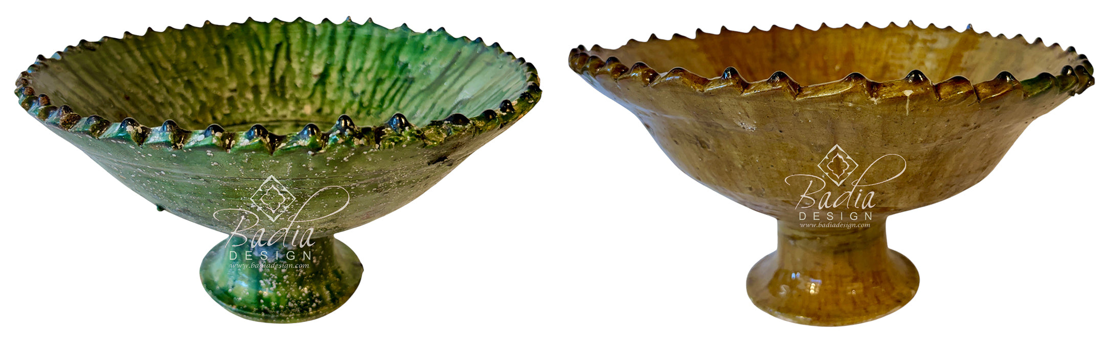 Green and Yellow Moroccan Tamegroute Pedestal Bowls