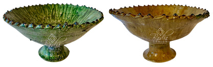 Green and Yellow Moroccan Tamegroute Pedestal Bowls