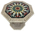Hand Carved Marble Side Table with Hand Painted Zellige Tile Top