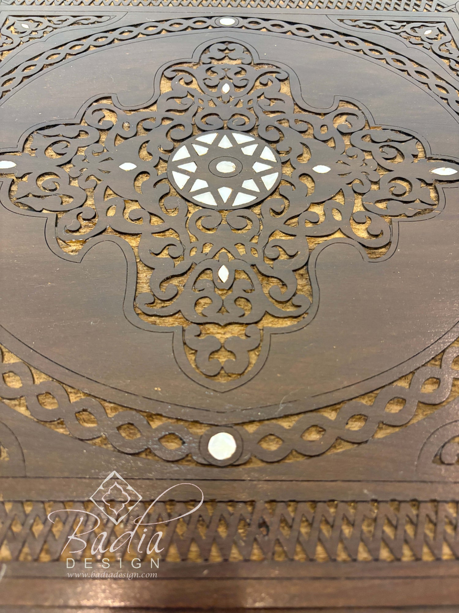 Wooden Square Coffee Table with Mother of Pearl Accents