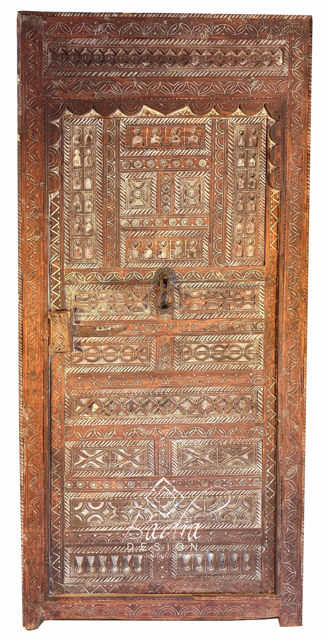Vintage Moroccan Decorative Wooden Door with Tribal Carvings