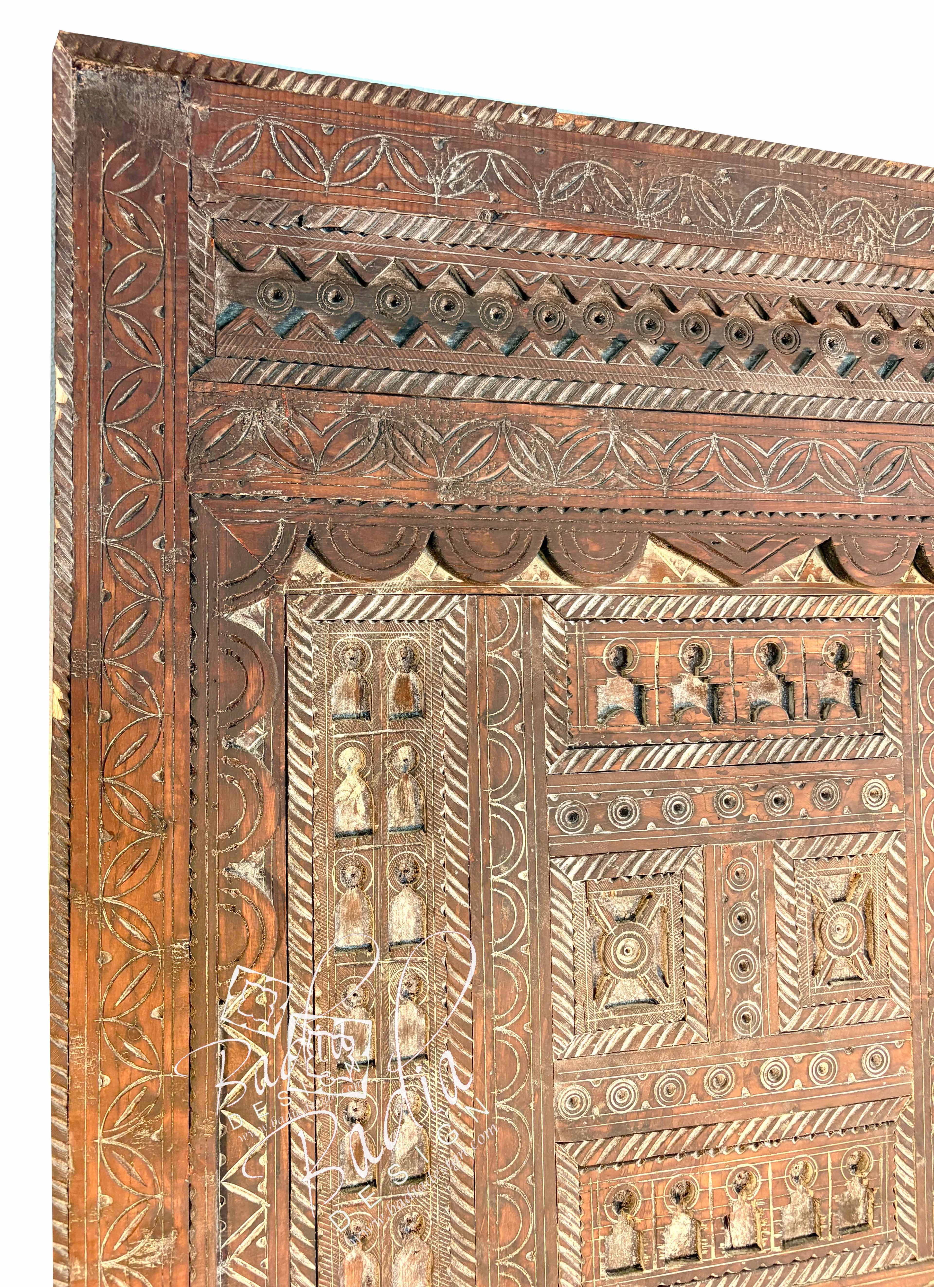 Vintage Decorative Wooden Door with Tribal Carvings